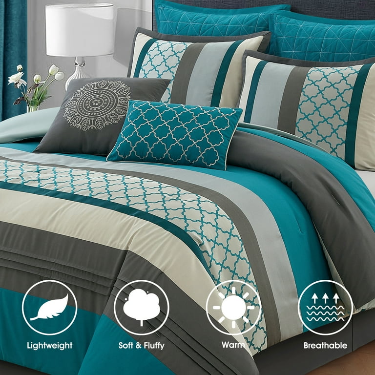 Lanco King Size Patterned Moroccan Peacock/Teal/Turquoise 8-Piece