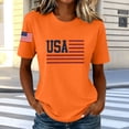 thumbnail image 4 of NTACZA Short Sleeve Going Out Tops for Women Crew Neck Usa American Flag Print Casual T‑Shirts Graphic Tees Festival Relaxed Fit Orange, 4 of 6