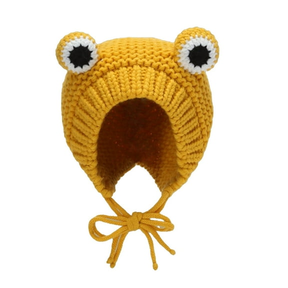 SHJHENG Frog Eye Knitted Beanie with Ear Flaps – Cute Winter Crochet Hat with Adjustable Chin Straps, Warm Outdoor Cap for Kids and Adults, Fun Animal Design