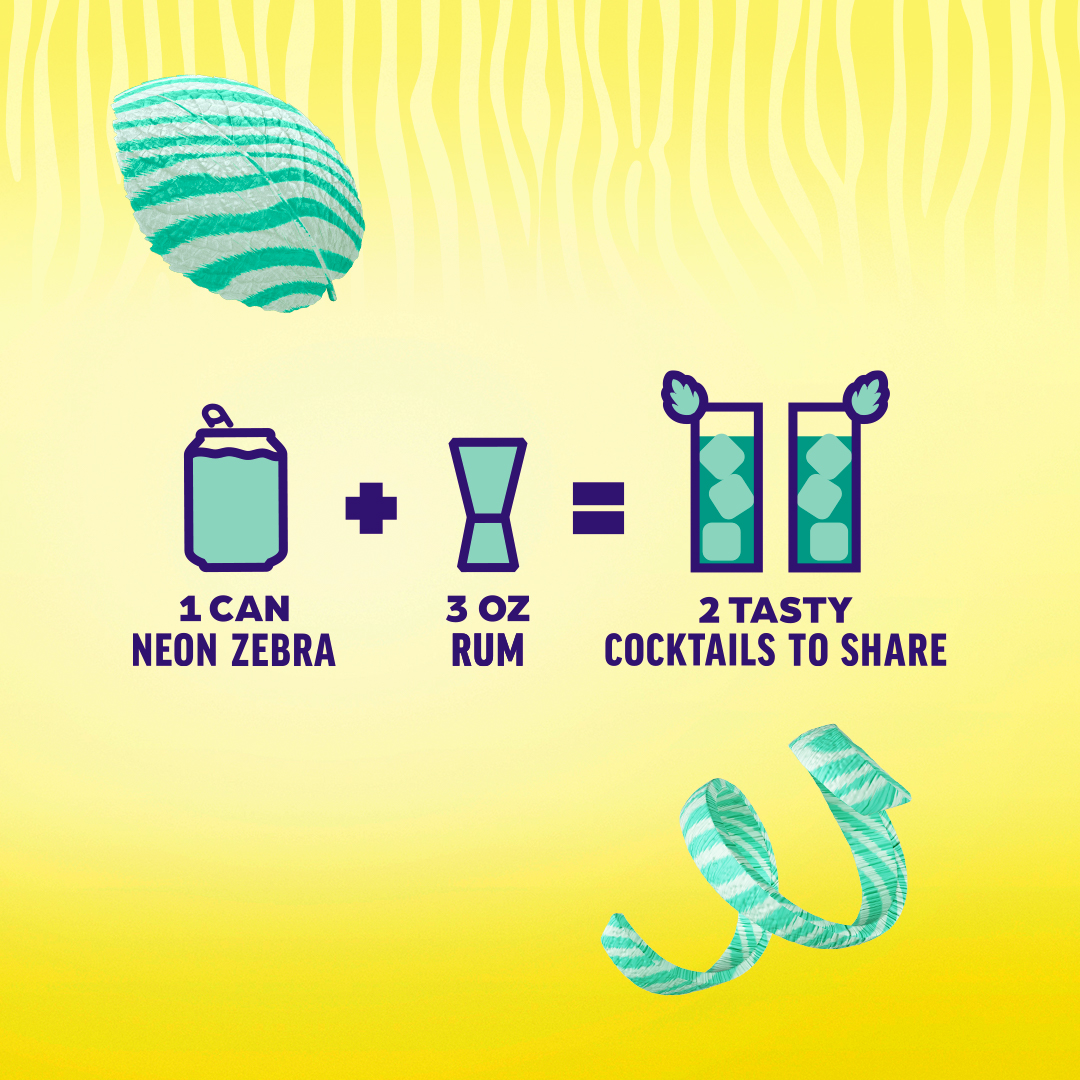Neon Zebra Mojito Mix, Cocktail Mixers, No Artificial Sweeteners, 5% Juice, 7.5 oz Cans (24 Pack)