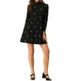 thumbnail image 2 of INSPIRE CHIC Robe pour Femme Manches Longues Col Rabattu Boutonnée Robe Chemise Courte à Fleurs Noire G, 2 of 6