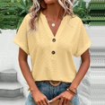 thumbnail image 2 of Xuboway Womens T Shirts V Neck Eyelet Button Down Short Sleeve Summer Tops Trendy 2025 Loose Casual Beach Vacation Outfits Clothes, 2 of 3