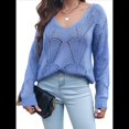 thumbnail image 2 of Suéteres de Otoño con Cuello Redondo de Crochet y Aberturas, Bonitos Suéteres de Invierno para Mujer, A Púrpura L, 2 of 10