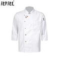 thumbnail image 2 of Abrigo de Chef para hombre y mujer, uniforme de cocina para restaurante, panadería, Ropa de Trabajo, ropa con cuello levantado, Tops con botones de Bordado de letras, 2 of 5