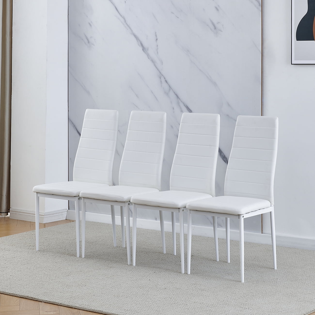 Modern Dining Room Chair Only Set of 4 Small Kitchen Chairs White Faux