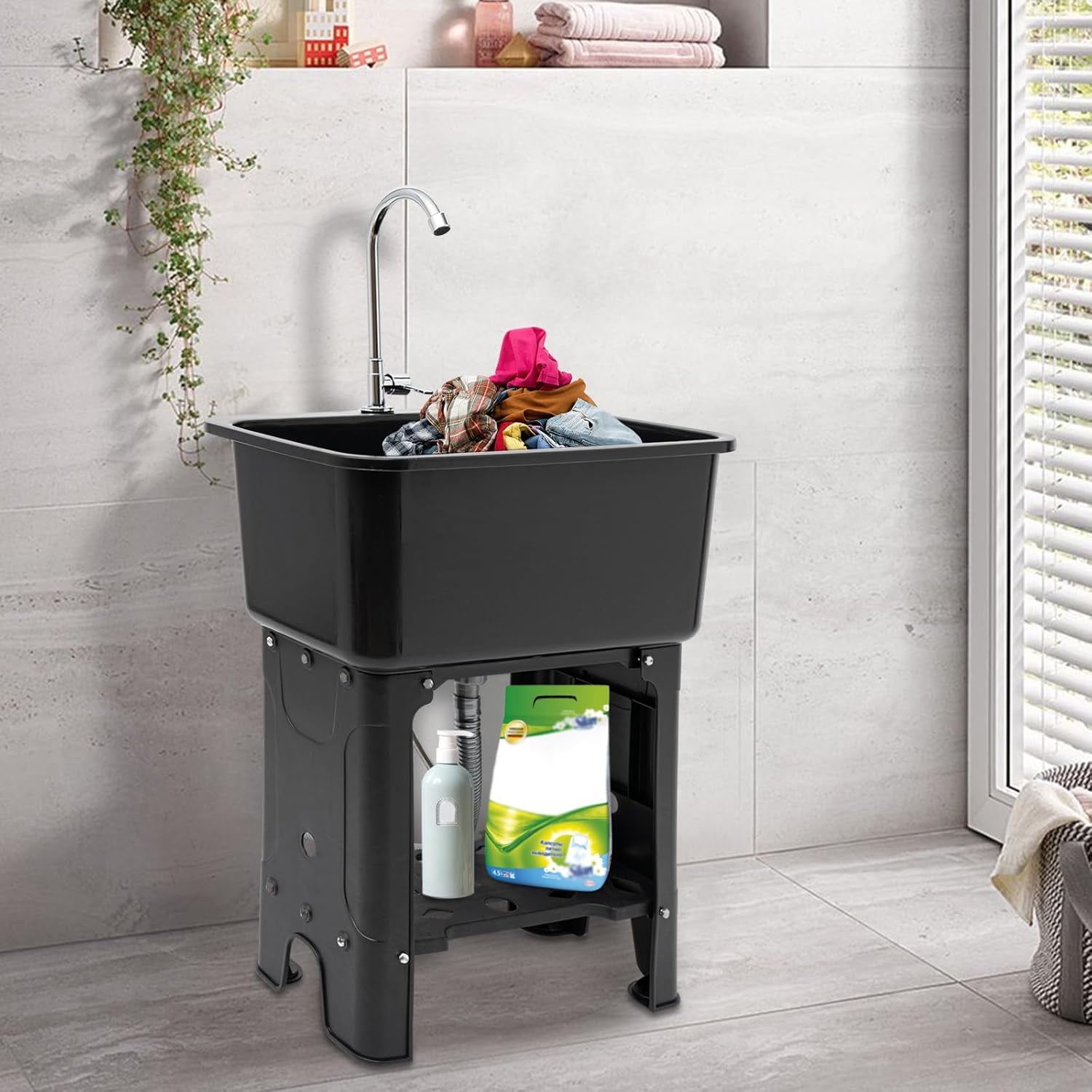 Utility Sink Utility Sink With Faucet Freestanding Utility Sink with Storage Shelf for Cleaning Clothes Pets Pots and Pans