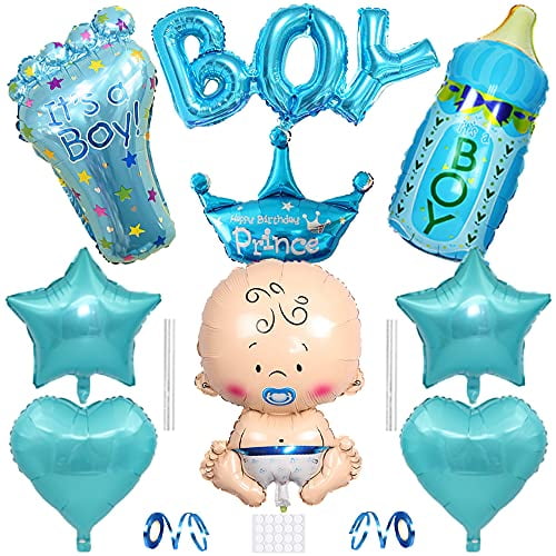 Xihuimay 9pcs Baby Blue Party Balloons Helium Balloon Gender Reveal Balloon Baby/Boy/Blue Bottle/Baby Foot/Crown/Star/Love Heart Foil Balloon It is a Boy Baby Shower Birthday Party Decor Balloons