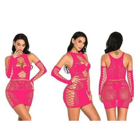 YCNYCHCHY See-though Dresses Sexy Women Nightgowns Fishnet Lingerie Babydall Underwear Hollow Erotic Height Elastic Bodycon Dress Bandage