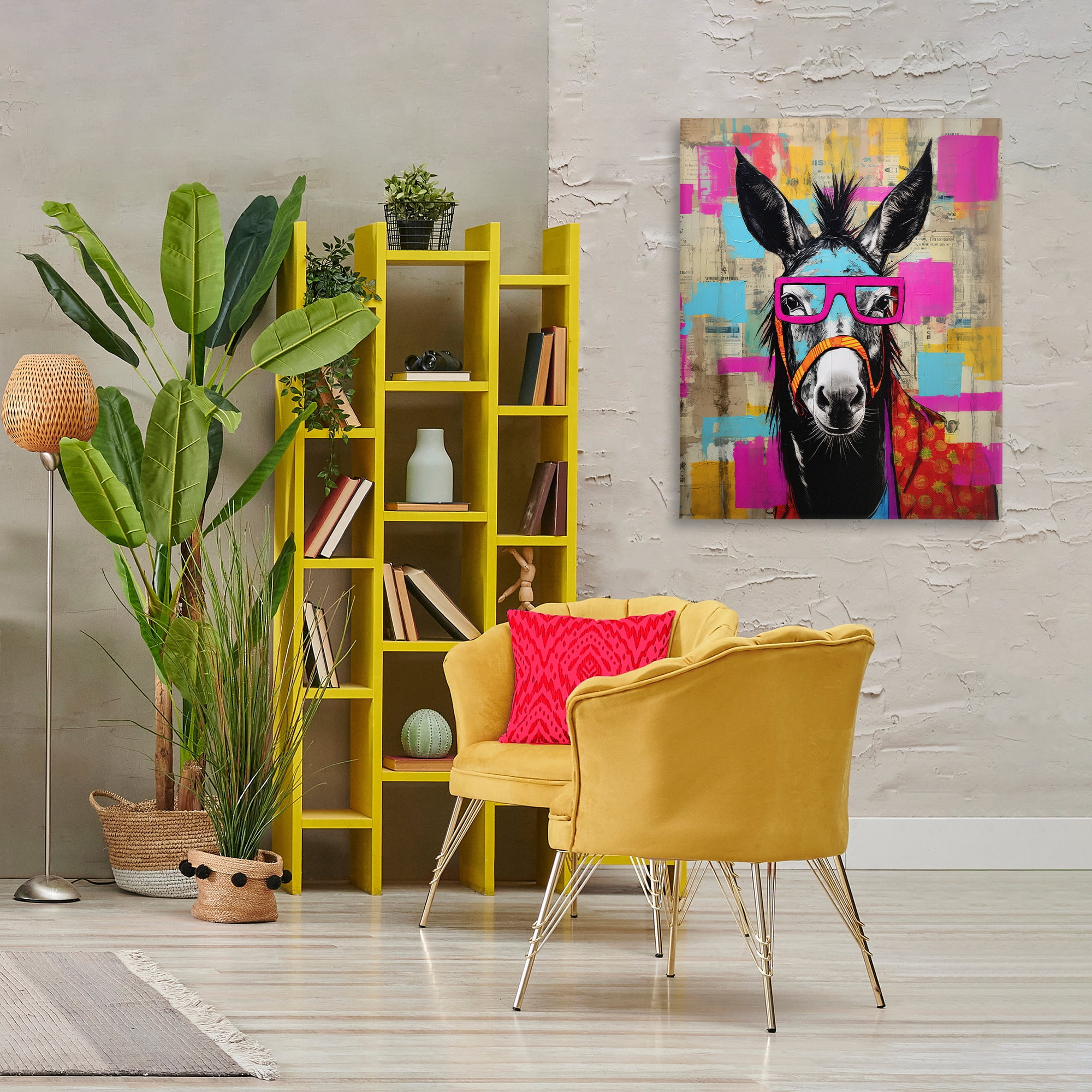 Stupell Industries Quirky Spectacle Donkey Animals Painting Wrapped Canvas Art Print Wall Art, 30 x 40