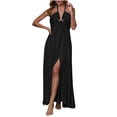 thumbnail image 4 of Plus Size Summer Dresses for Women Fashion Solid Color Backless Waist Slit Long Skirt Fashion Beach Vacation Clothes, 4 of 5