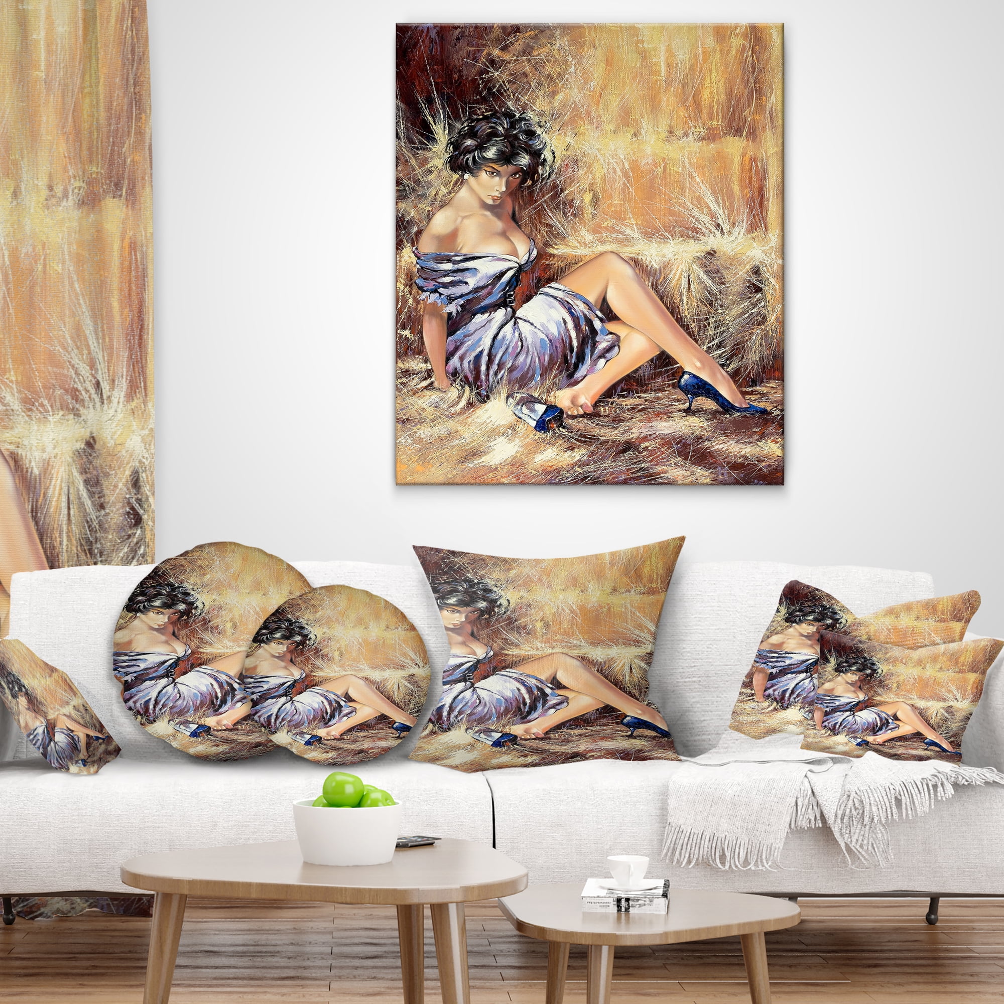 Designart Girl Setting on Floor - Portrait Throw Pillow - 16x16
