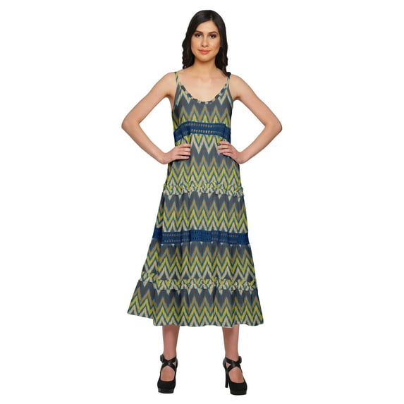 Moomaya Printed Long Maxi Dress For Women Sleeveless V-Neck Casual Flair Kurta