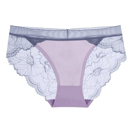 

Youmylove Women Ice Silk Seamless Stitching Lace Edge Panties Hollow Sexy Breathable Panties Underwear