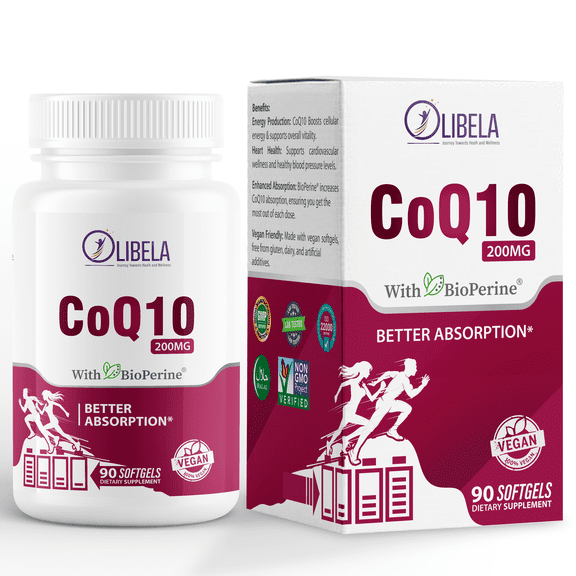 OLIBELA CoQ10 200mg with BioPerine – Heart & Energy Support, Vegan, Gluten-Free (90 Softgels)