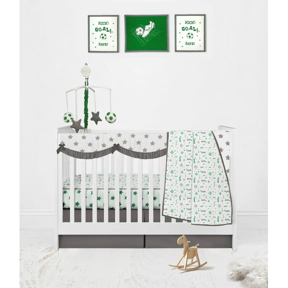 Bacati - Soccer Green/Grey Muslin Boys Crib Bedding Set