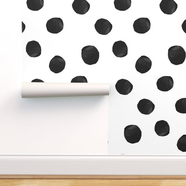 Peel & Stick Wallpaper Swatch Large Dots Polka Black White Circle