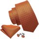 thumbnail image 2 of Orange Brown Silk Mens Tie Hanky Cufflinks Set Gold Coffee Jacquard Designer Necktie For Male Wedding Business Party, 2 of 5