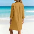 thumbnail image 6 of FDGIU Women's Collared Half Button 3/4 Sleeve Shirt Midi Dress, Casual Summer Loose Tunic Mid Dress with Pockets, 6 of 6