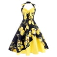 thumbnail image 1 of IBTOM CASTLE Womens 1950s Vintage Rockabilly Princess Pageant Prom Dress Floral Halter Swing Wedding Evening Party Gown L Black +Yellow, 1 of 8
