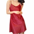 thumbnail image 2 of Xixinqiwan Women Sexy Lingerie Silk Satin Nightgown Mini Slips V Neck Negligee Chemise Sleepwear with Adjustable Straps Wine L, 2 of 7