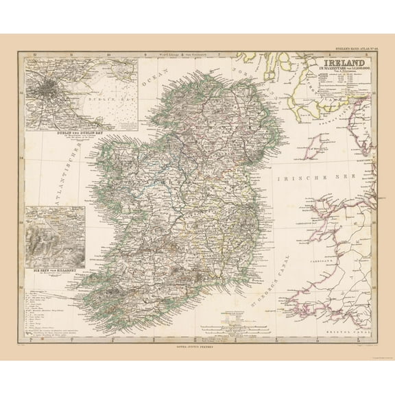 Historic Map - Ireland - Stieler 1885 - 27.74 x 23 - Vintage Wall Art
