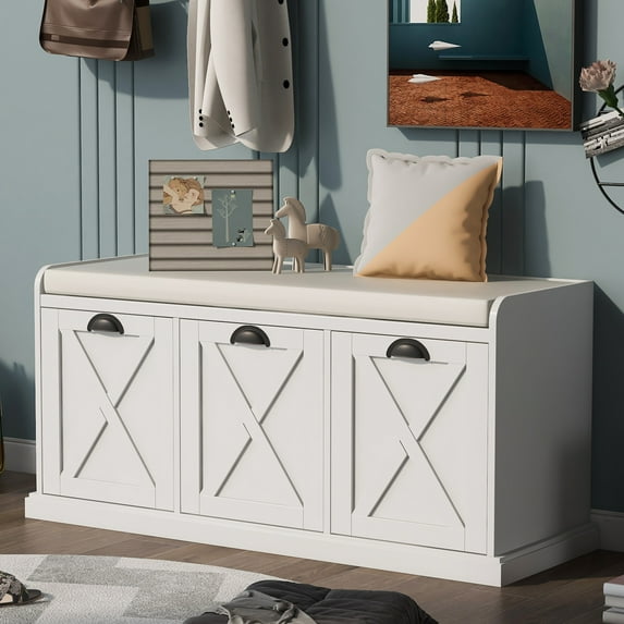 UWR-Nite Organizer Storage Bench with 3 Drawers, Entryway Shoe Storage with Removable Cushion for Entryway, Hallway, Living Room, Home Collection