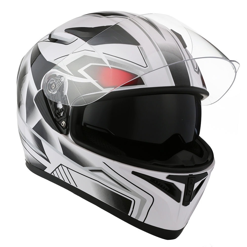 1Storm Motorcycle Full Face Helmet Street Bike Dual Visor/Sun Shield N-HJK316 Panther White