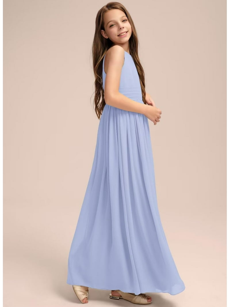 Drtj 2-16t Teen Junior girls Bridesmaid Dress Flower Girl Dresses with Pleated A-line Halter Floor-Length Chiffon Drtj 2-16t Teen Junior girls Bridesmaid Dress Flower Girl Dresses with Pleated A-line Halter Floor-Length Chiffon