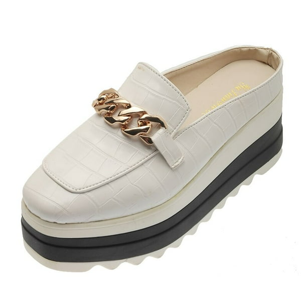 Nuevos zapatos Oxford de plataforma plana de primavera, mocasines de mujer, zapatos de mujer, hebilla de Metal, tacones altos gruesos, zapatos informales aumentados 38 Gao Jinjia LED