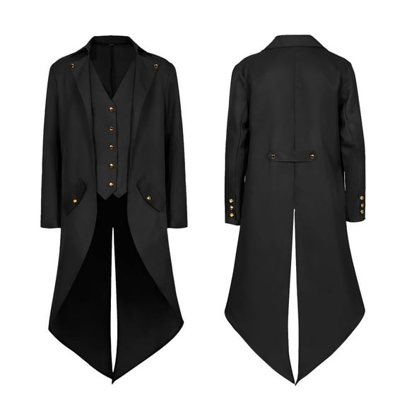 GYQMBT Men's Steampunk Vintage Tailcoat Jacket, Medieval Victorian Vintage Uniform Long Tuxedo,Halloween Costume, Black, S