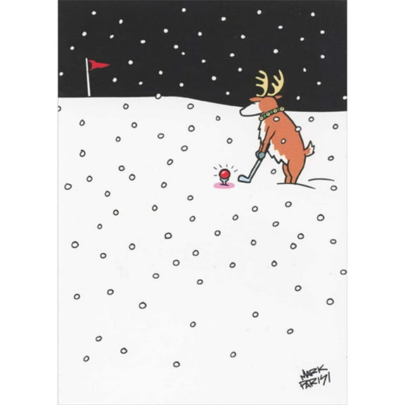 Oatmeal Studios Reindeer Golfing in Snow with Glowing Red Ball Box of 10 Funny / Humorous Christmas Cards