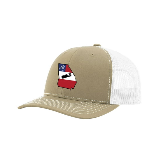 It's All About The South Flag Filled Georgia State With Shotgun Shell Mesh Back Trucker Hat-Khaki/White