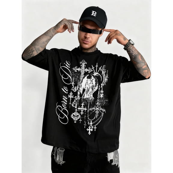 Gothic Born to Die Angel Cross Crewneck Vintage Grunge Y2k Cotton Men's Women's Unisex T-Shirt