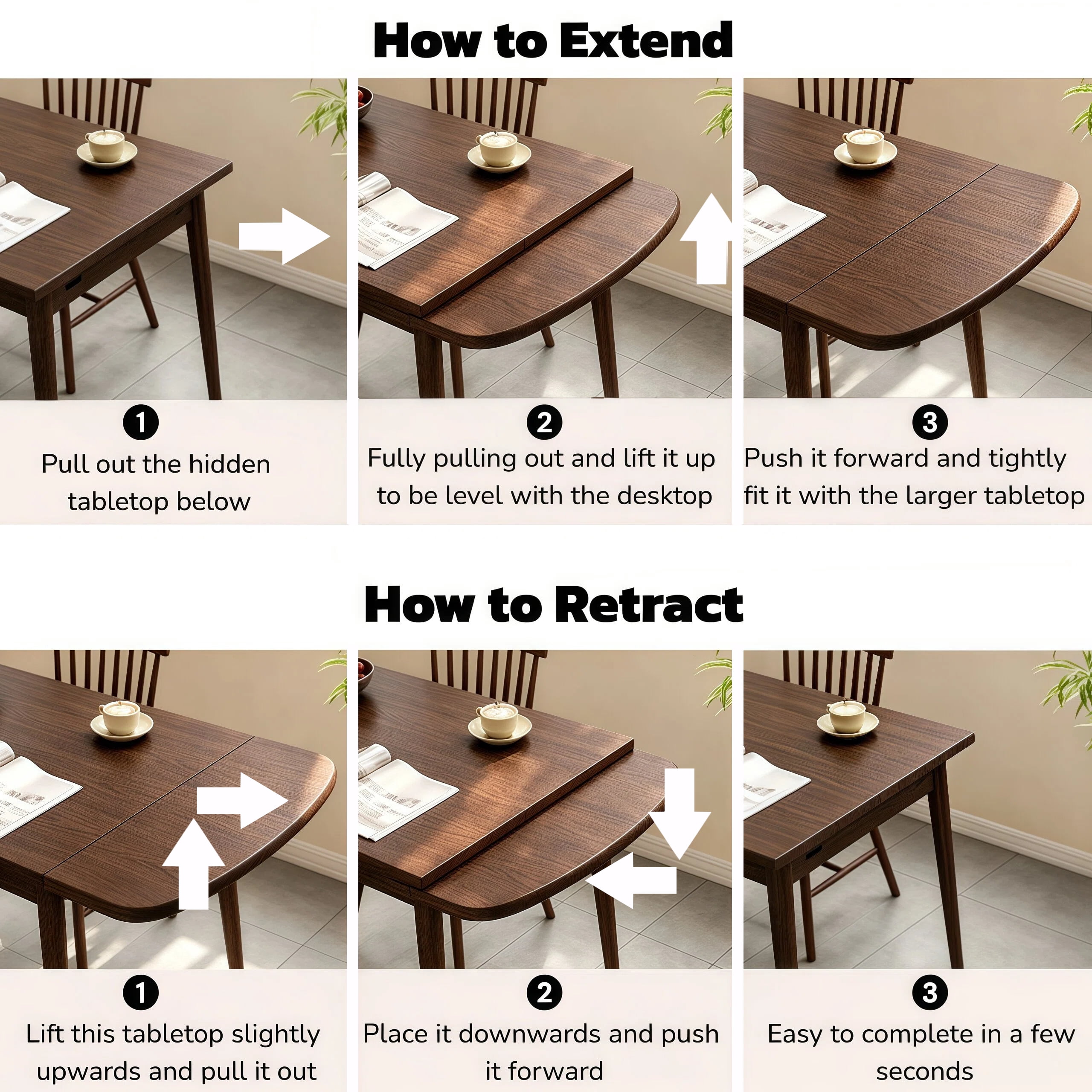Solid Wood Extendable Dining Table Expandable Kitchen Table for 4-10 People 47.2"L-70.87"L Expandable Table for Dining Room, Kitchen, Living Room