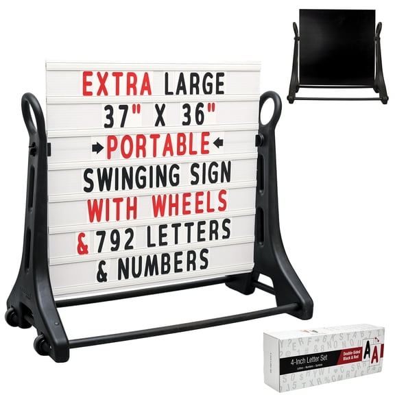 Excello Brands 36" X 37" Rolling Swinging Changeable Message Sidewalk Sign - Black