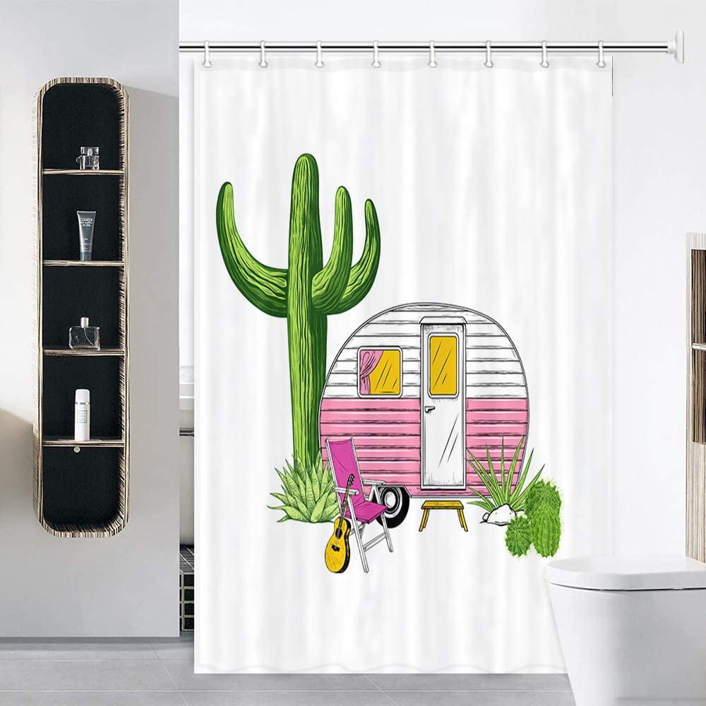 RV Shower Curtain Camper Trailer Camping Bathroom Camper Various Cacti Armchair Guitar Shorter