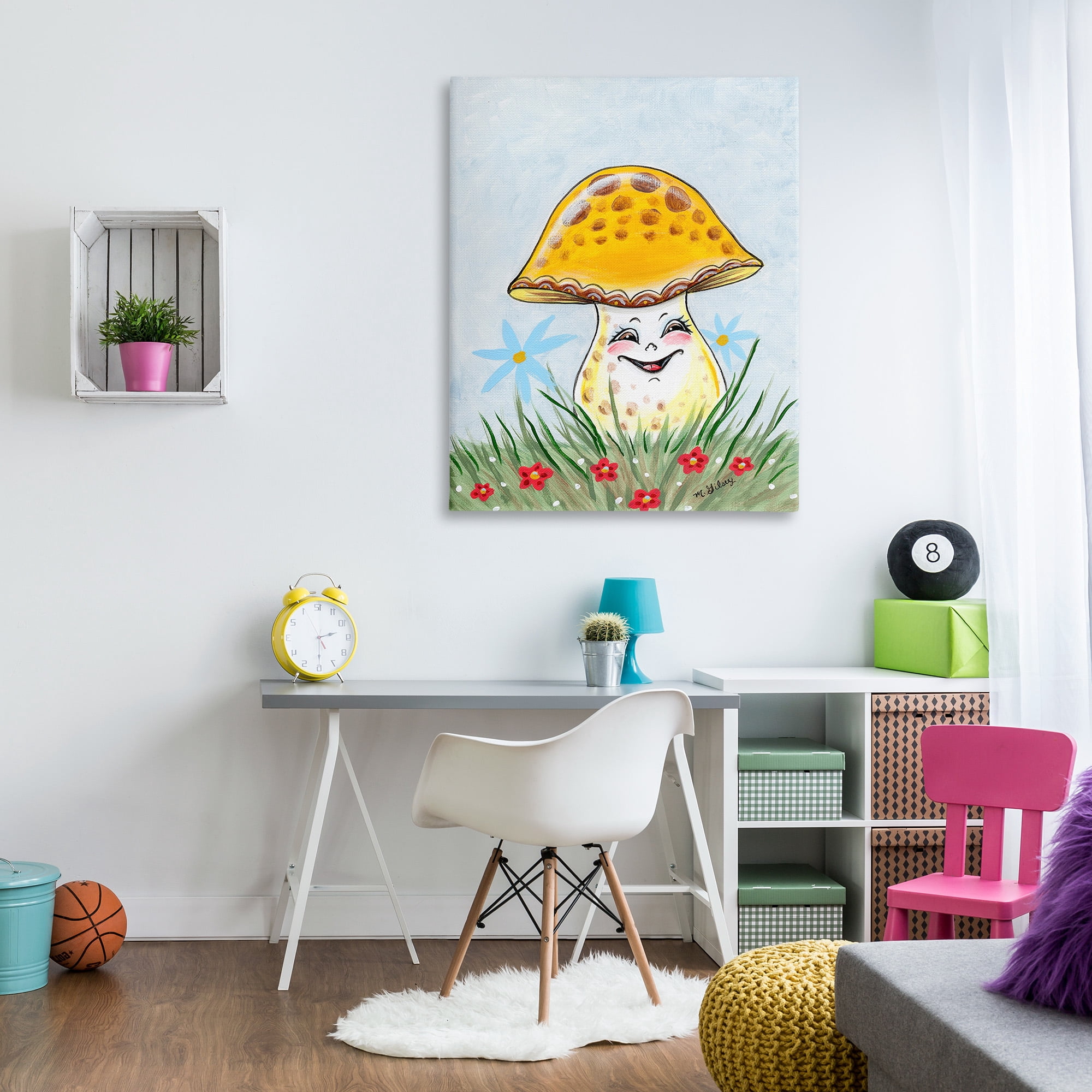 Stupell Industries Smiling Yellow Mushroom Botanical & Floral Painting Gallery Wrapped Canvas Art Print Wall Art, 36 x 48