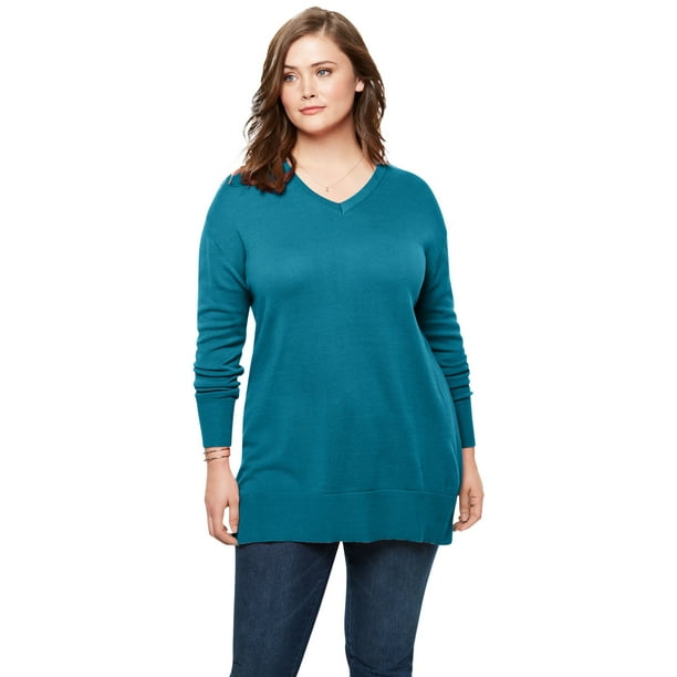 Woman Within - Woman Within Women's Plus Size Perfect Cotton V-Neck ...