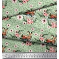 thumbnail image 2 of Soimoi Green Rayon Fabric Deer & Magnolia Floral Print Fabric by Yard 42 Inch Wide, 2 of 3