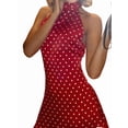 thumbnail image 3 of Women Halter Dress Summer Mini Short Dresses A Line Polka Dot Slim-Fit Sundress Vacation Outfits Red M, 3 of 8