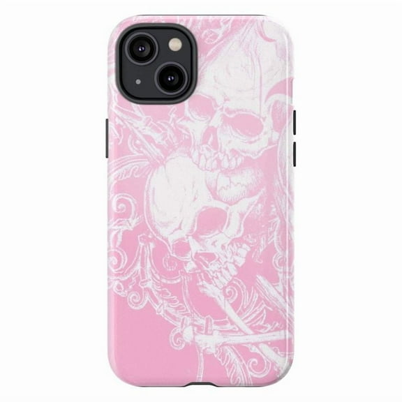Pink Gothic Skull iPhone Case – Edgy Pastel Skull Design with Crossbones, Trendy Dark Aesthetic Phone Cover for iPhone 16 15 14 13 12 11 Pro Max Plus Mini