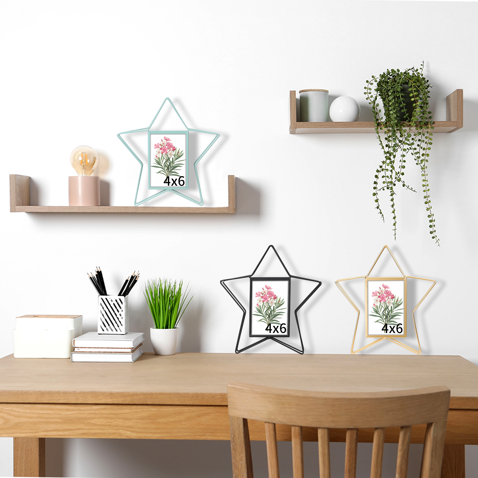Unique Bargains Metal Picture Frames for Photo and Poster Star Frames Design Green 4x6"