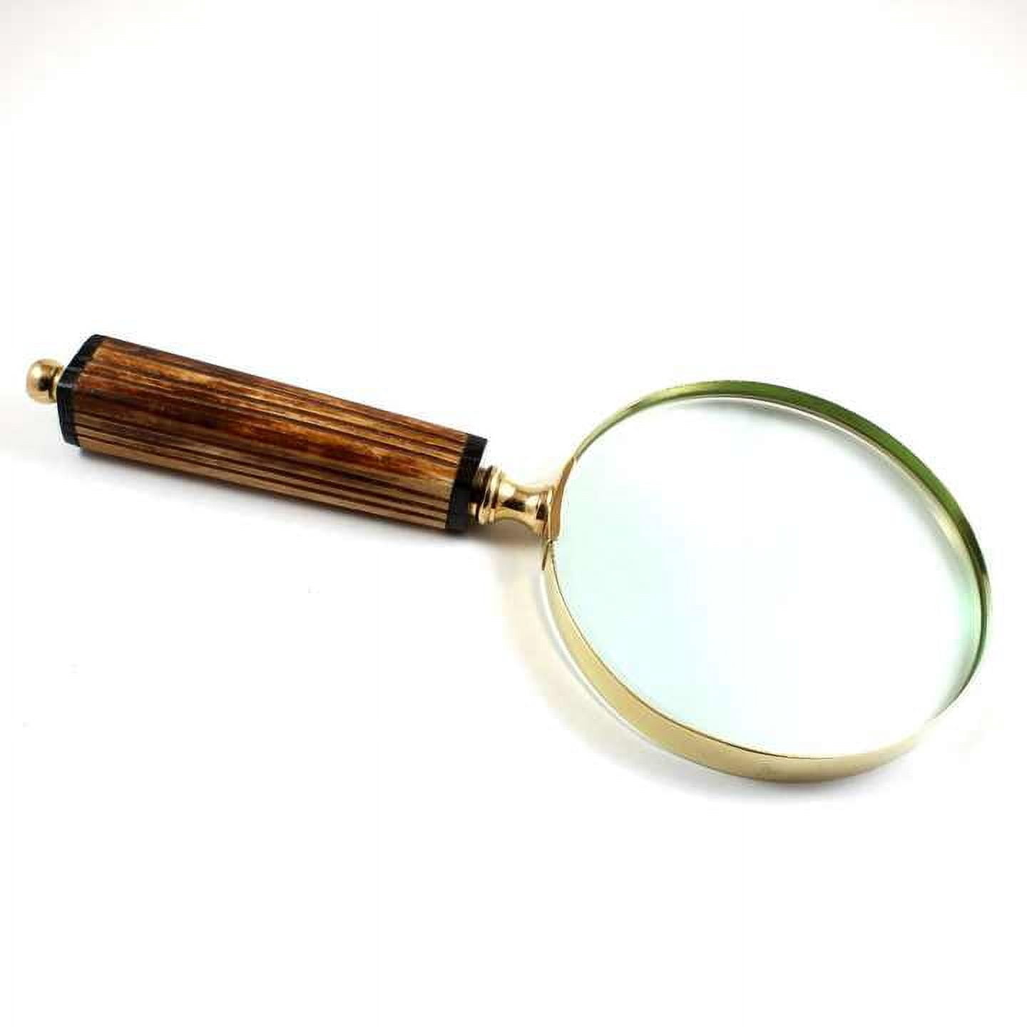 Maritime Treasures 4 Inch Brass Nautical Magnifier with Brown Square Handle Grip Glass Lens for Gifts for Christmas Graduation New Year