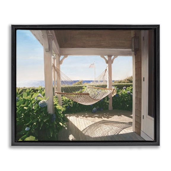 Stupell Industries Coastal Hammock & Coastal Porch Black Floating Frame Canvas Art, 21 x 17, by Tom Mielko