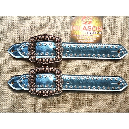 C139 HILASON WESTERN LEATHER SPUR STRAPS ADULT METALLIC TURQUOISE COPPER BUCKLE