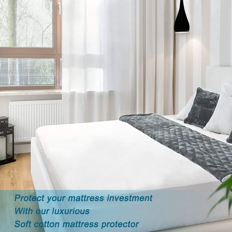 Twin Waterproof Mattress Protector - Cotton Terry Surface, 14" Deep Pocket, Breathable & Noiseless, TPU Backing