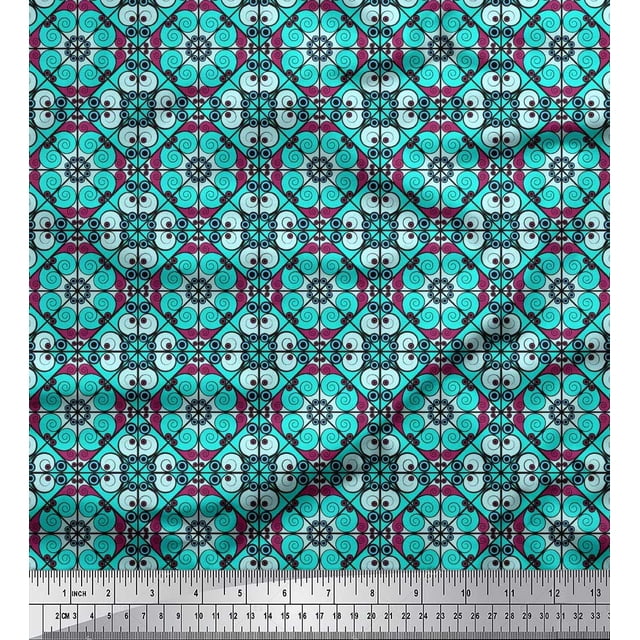 Soimoi Polyester Crepe Fabric Geometric & Paisley Decorative Decor Fabric Printed Yard 52 Inch Wide