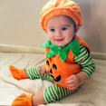 thumbnail image 5 of URMAGIC Baby Boy Girl Halloween Pumpkin Romper Bodysuit+Hat+Shoes 3PCS Outfit Costumes 0-3 Years, 5 of 12