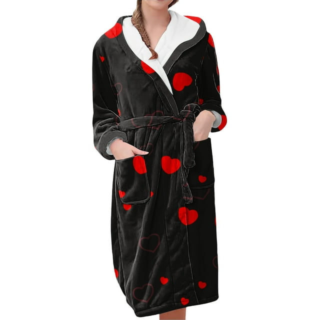Jindong Robes en Peluche pour Femmes Robe en Polaire Longue Chaude Peignoir de Bain Veste de Détente Imprimée Robe de Confort Robes pour Femmes
