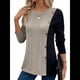 thumbnail image 3 of Camisa Asimétrica de Larga con Botones y Bloques de Color para Mujer, Ribete de Botones Claros y Abertura Lateral en la Cintura. Caqui S, 3 of 8